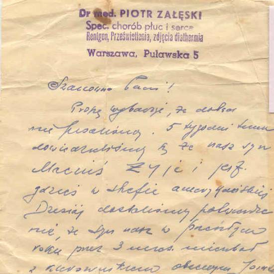 Fig. 9. Dr. Załęski’s letter to Stella Seidenwerg, Klinger’s sister. Fig. 9. Dr. Załęski’s letter to Stella Seidenwerg, Klinger’s sister.