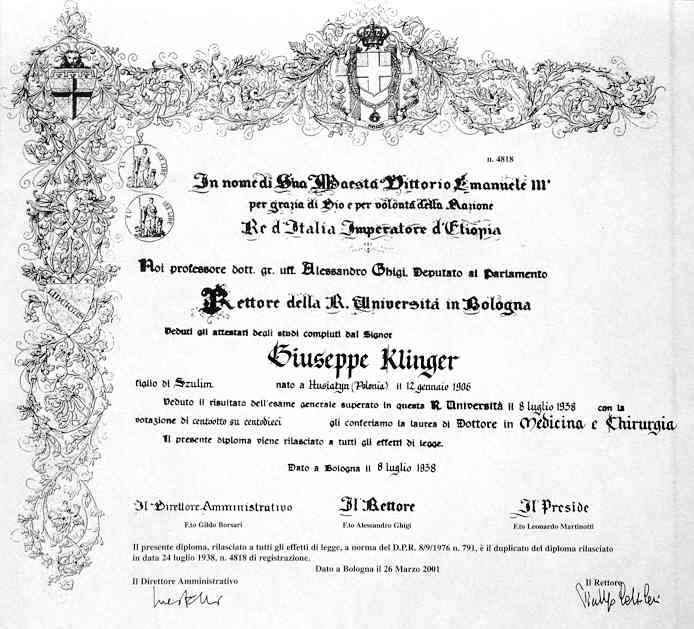 Fig. 10. The diploma of Dr. Giuseppe Klinger Fig. 10. The diploma of Dr. Giuseppe Klinger